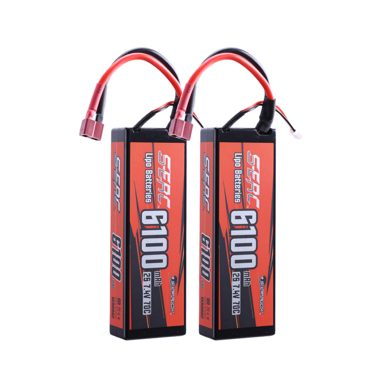 【Sunpadow】7.4V 2S Lipo Battery 6100mAh 70C Hard Case with Deans T Plug for RC Truck