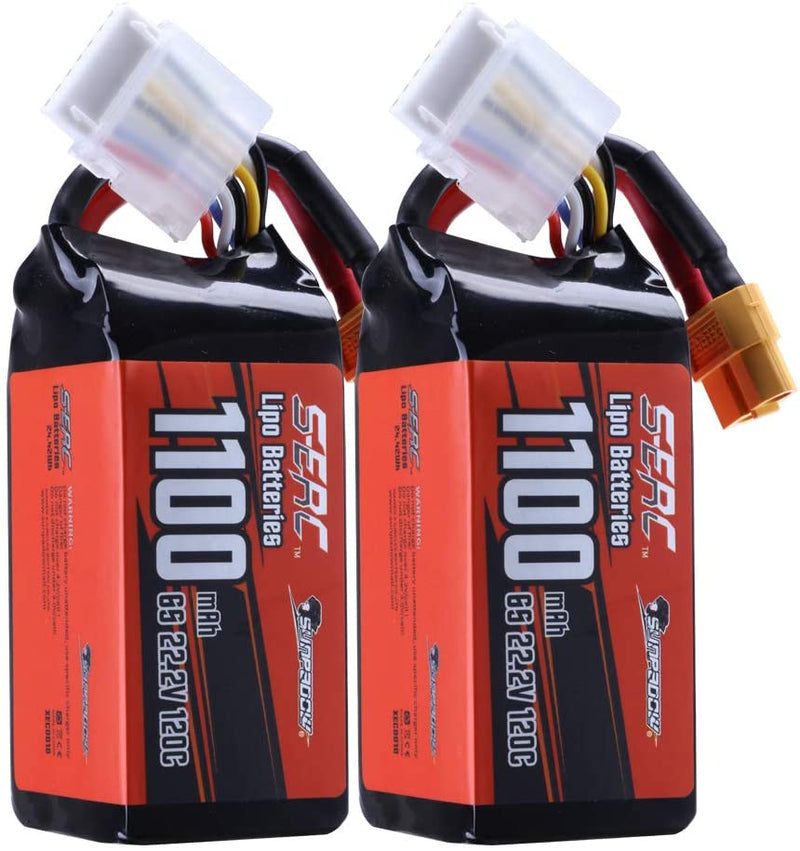 【Sunpadow】 6S 22.2V Lipo Battery 1100mAh 120C Soft Pack with XT60 for RC FPV Racing 2units/Pack (Buy One Get Two)