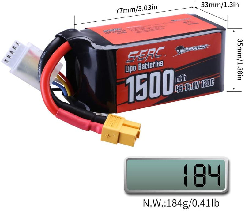 【Sunpadow】 4S Lipo Battery 14.8V 1500mAh 120C Soft Pack with XT60 Plug for RC FPV 2 Packs (Buy One Get Two)