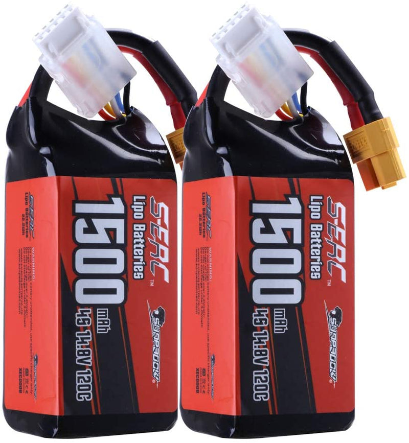 【Sunpadow】 4S Lipo Battery 14.8V 1500mAh 120C Soft Pack with XT60 Plug for RC FPV 2 Packs (Buy One Get Two)