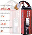 【Sunpadow】 4S Lipo Battery 14.8V 6000mAh 70C Soft Pack with XT90 Connector For RC Car