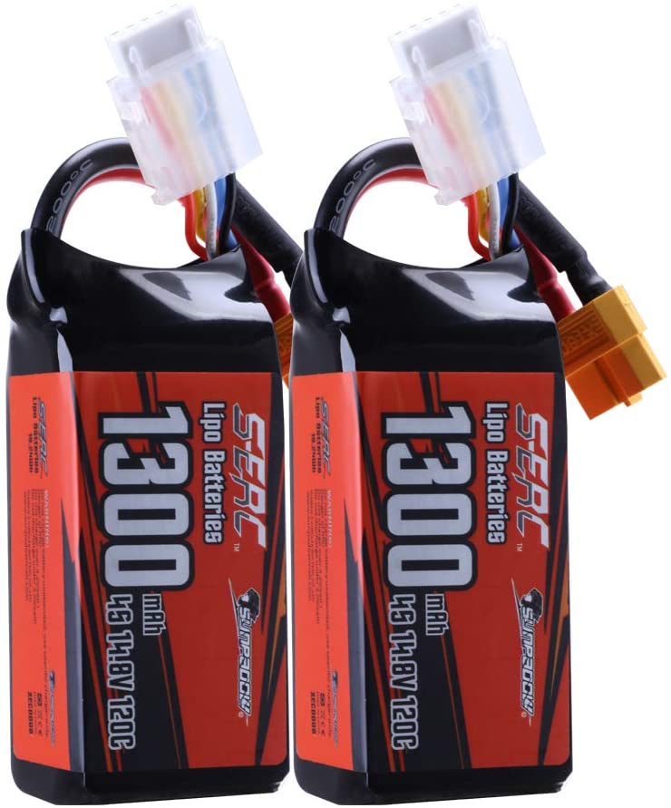 【Sunpadow】 4S 14.8V Lipo Battery 1300mAh 120C Soft Pack with XT60 Connector for FPV 2 Packs (Buy One Get Two)