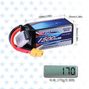 4S Lipo Battery 14.8V 1500mAh 120C Soft Pack with XT60 Plug for RC FPV 2 Packs (Buy One Get Two)