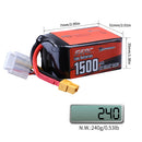 Sunpadow 6S 22.2V Lipo Battery 1500mAh 120C Soft Pack with XT60 for RC FPV Racing 2 Packs