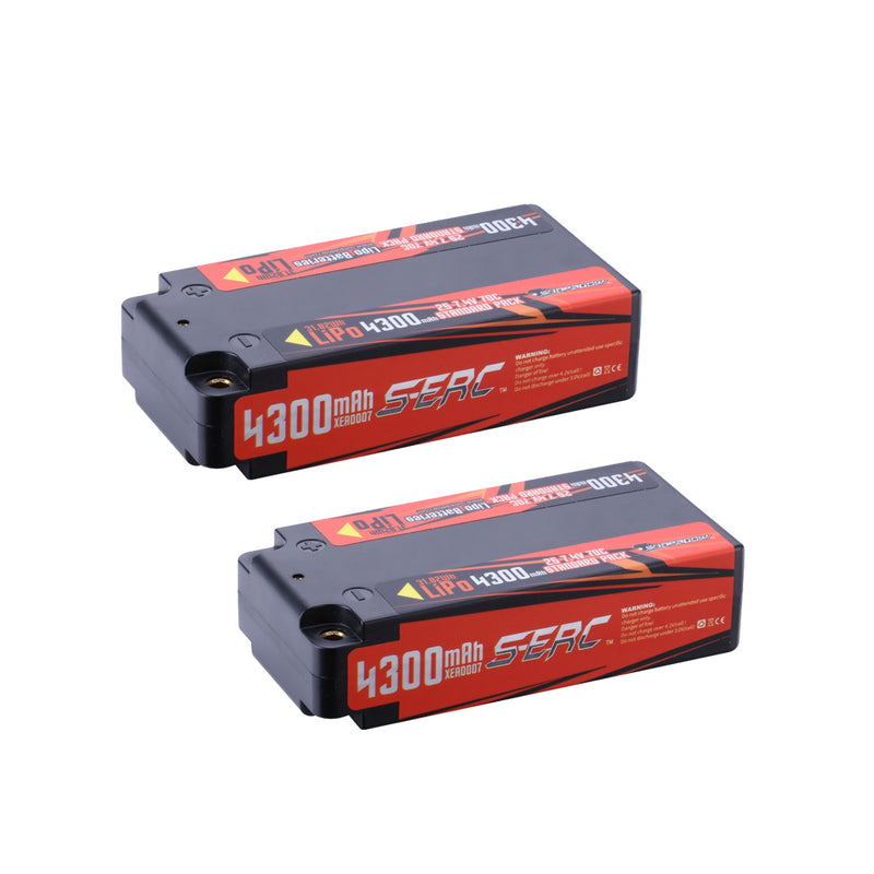 【Sunpadow】7.4V 2S Lipo Battery 4300mAh 70C Hard Case with 4mm Bullet for RC Car Racing