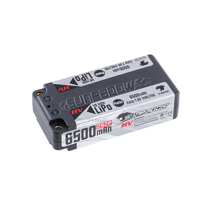 2024 Sunpadow HV series SHORTY Lipo Battery 6500mAh 2S2P 7.6V 140C with 5mm Bullet for RC Car Race