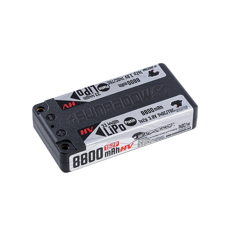 2024 Sunpadow HV series Lipo Battery 8800mAh 3.8V 1S2P 140C SHORTY ULCG with 5mm bullet for RC Car Competition