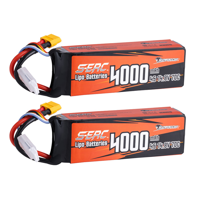 【Sunpadow】2pcs 4S lipo battery 4000mAh 70C with XT60 Plug for RC Car Trucks RC Boat tank traxxas vehicle Hobby