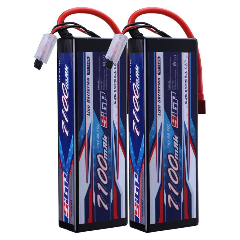 Batterie Lipo 2S 5200mAh 50C 7,4V – Boîtier Rigide, Connecteur Deans, Pour RC 1/8 1/10, Voiture, Drone, Bateau, Lot De 2