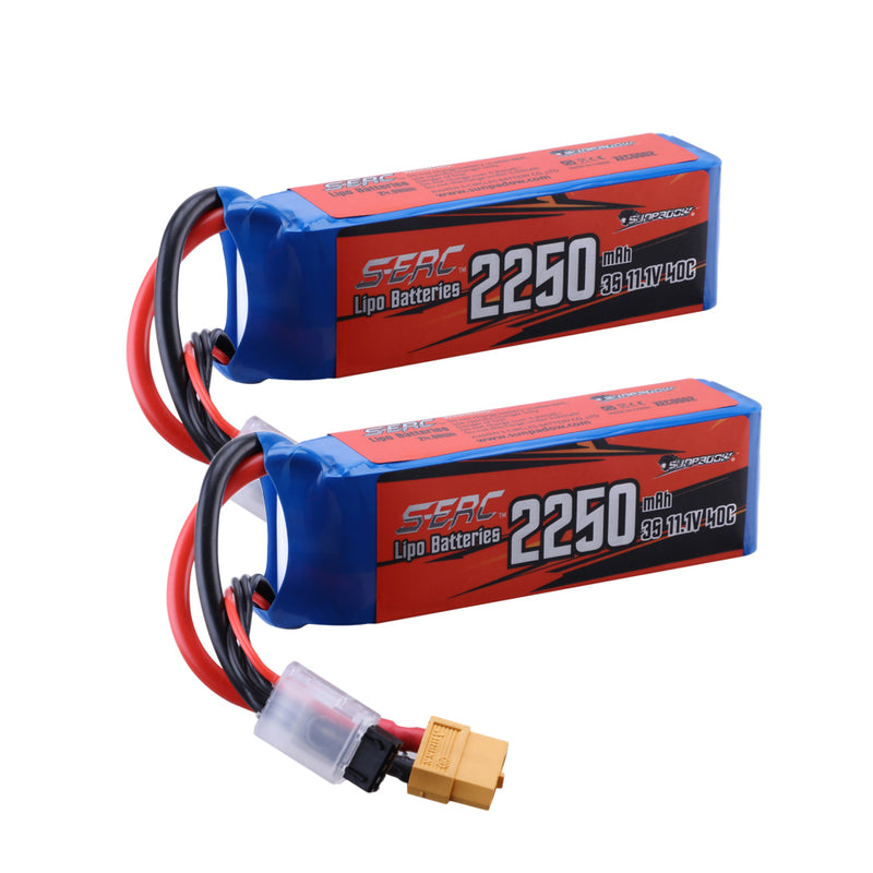 【Sunpadow】2pcs 3S Lipo Battery 11.1V 40C 2250mAh with XT60 Plug for RC Airplane Drone