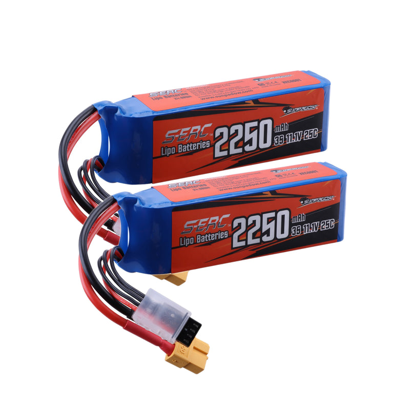 【Sunpadow】2pcs 3S 11.1V Lipo Battery 25C 2250mAh with XT60 Plug for RC Quadcopter Hobby