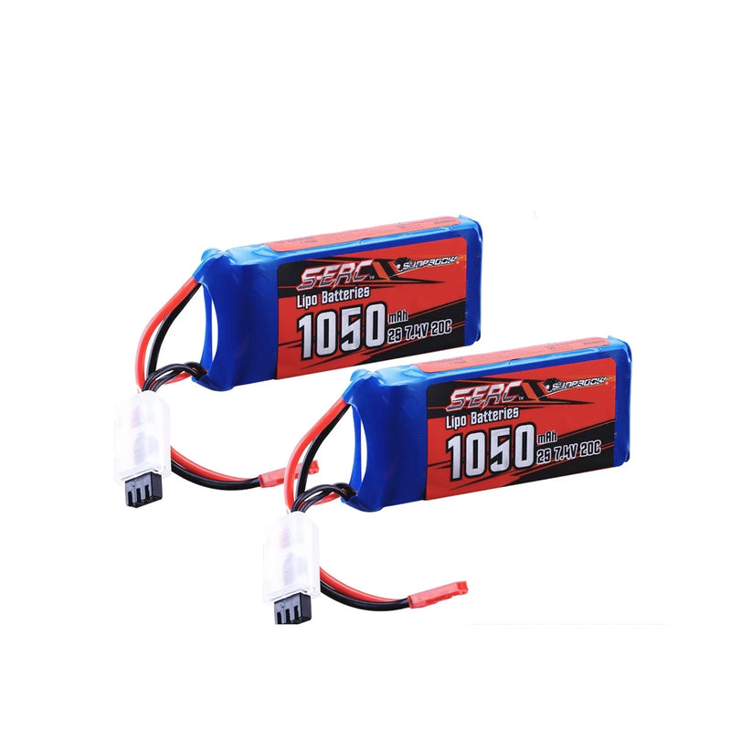 【Sunpadow】2pcs 2S Lipo Battery 7.4V 20C 1050mAh with JST Plug for RC Airplane Hobby