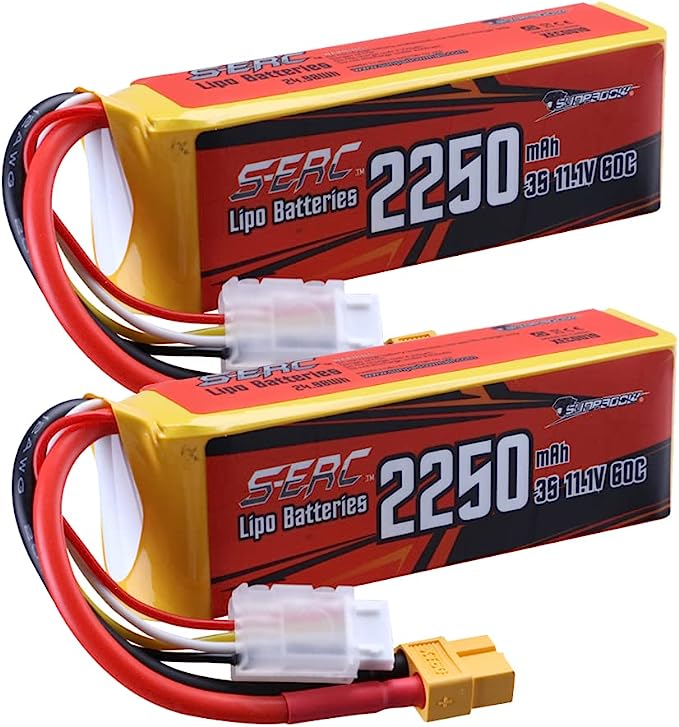 Sunpadow 2pcs 11.1V 3S RC Lipo Battery 60C 2250mAh with XT60 Plug for RC FPV Racing Hobby