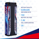 7.4V Lipo Battery 2S 6100mAh 70C Hard Case with 4mm Bullet for RC Car Hobby