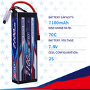 2S Lipo Battery 7.4V 7100mAh 70C Hard Case with Deans T Plug for RC Truck Hobby