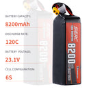 【Sunpadow】6S lipo battery 23.1V 8200mAh 120C with XT60 for RC Drone FPV Helicopter Desert Hobby