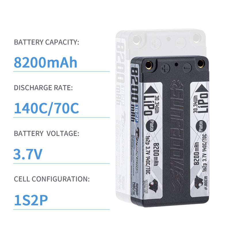 2024 Sunpadow TOP Series Lipo Battery 8200mAh 1S2P 7.4V 140C Hardcase with 5mm Bullet for RC Play