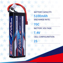 【Buy one get two】2S 7.4V Lipo Battery 5100mAh 70C Hard Case with Deans T Plug for RC Car Hobby