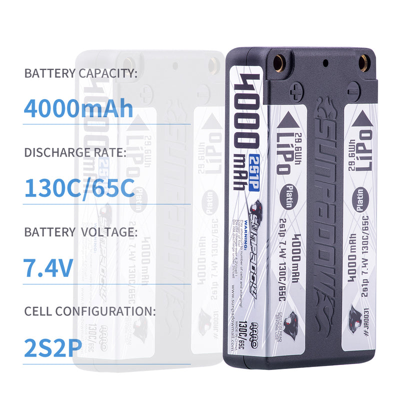 2024 Sunpadow TOP Series Lipo Battery 4000mAh 2S1P 7.4V 130C Hardcase with 4mm Bullet for RC Play
