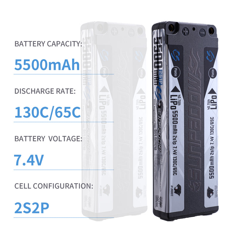 2025 Sunpadow TOP Series Lipo Battery 5500mAh 7.4V 2S1P 130C Stick ULGC with 4mm Bullet for RC Car Vehicle Play