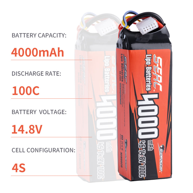 【Sunpadow】2x lipo battery 4000mAh 4S 100C with XT60 for RC Car RC Crawlers and Scale trucks jeep Hobby