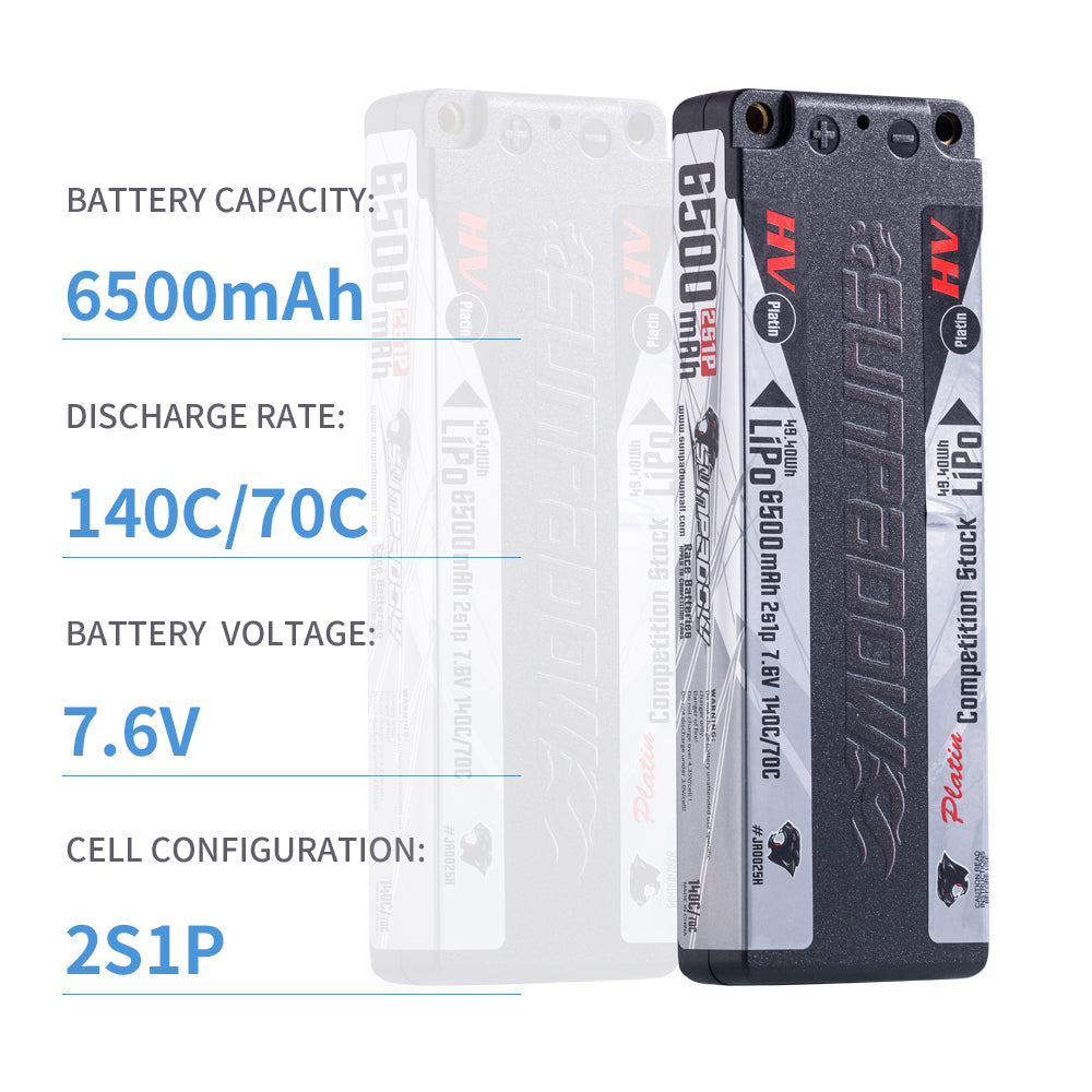 2024 Sunpadow HV Series Lipo Battery 6500mAh 7.6V 2S1P 140C with 5mm Bullet  for RC Match