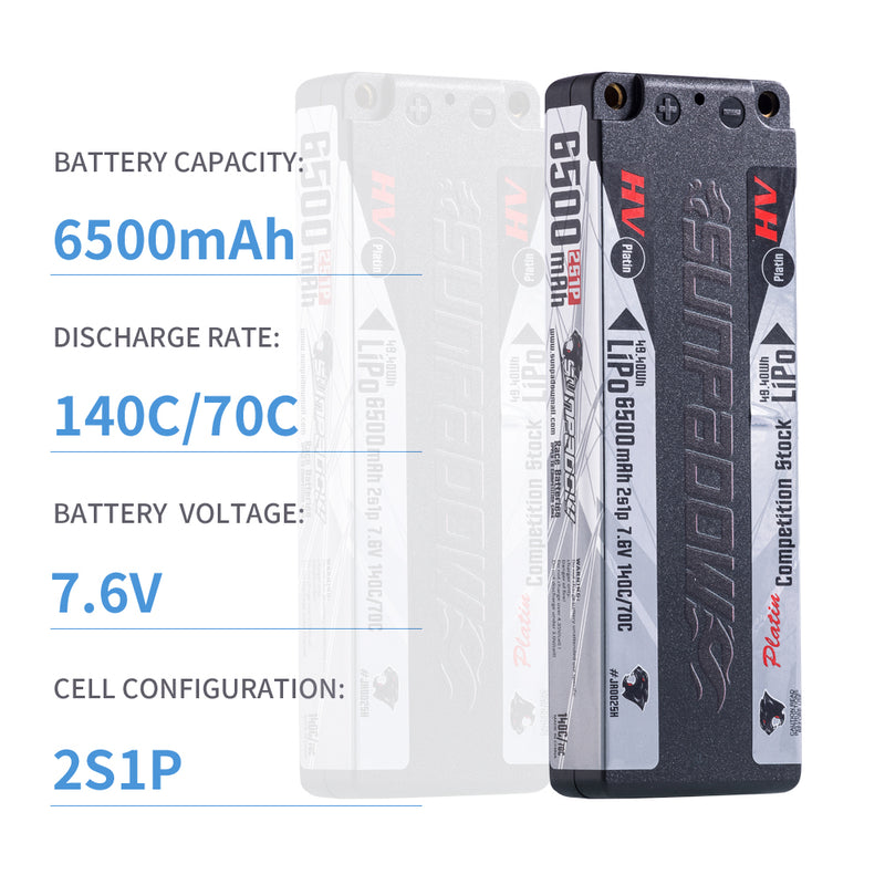 2024 Sunpadow HV Series Lipo Battery 6500mAh 7.6V 2S1P 140C with 5mm Bullet for RC Match