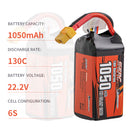 【Sunpadow】6S Lipo Battery 22.2V 1050mAh 130C Soft Pack with XT60 Plug for RC FPV Racing