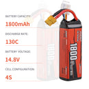 【Sunpadow】14.8V 4S Lipo Battery 1800mAh 130C Soft Pack with XT60 Connector for RC FPV