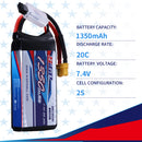 7.4V 2S RC Lipo Battery 20C 1350mAh with XT30 Plug for RC Airplane Racing 2 Packs (Buy One Get Two)