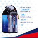6S 22.2V Lipo Battery 1500mAh 120C Soft Pack with XT60 for RC FPV Racing 2 Packs (Buy One Get Two)