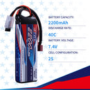 2pcs 2S Lipo Battery 7.4V 2200mAh 40C Soft Pack with Deans T Plug for RC Car Hobby
