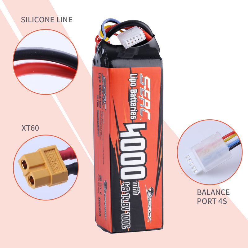 【Sunpadow】2x lipo battery 4000mAh 4S 100C with XT60 for RC Car RC Crawlers and Scale trucks jeep Hobby