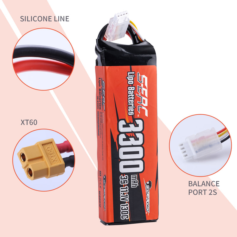 【Sunpadow】2pcs 3S lipo battery 3300mAh 130C with XT60 Plug for RC Car rc trucks traxxas Hobby Vehicle tank