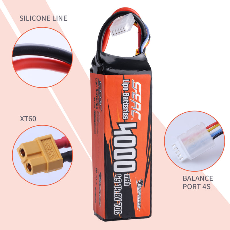 【Sunpadow】2pcs 4S lipo battery 4000mAh 70C with XT60 Plug for RC Car Trucks RC Boat tank traxxas vehicle Hobby