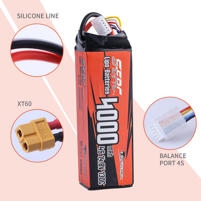 【Sunpadow】2x 4S lipo battery 4000mAh 130C with XT60 for RC Trucks RC Boat RC Car Drone Helicopter Desert Hobby