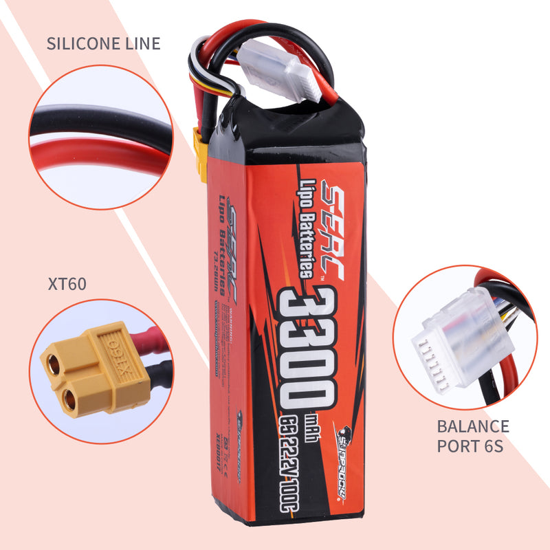 【Sunpadow】6S lipo battery 3300mAh 100C with XT60 Plug for RC Car Vehicle RC Boat RC Trucks RC truggy