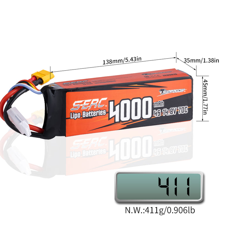 【Sunpadow】2pcs 4S lipo battery 4000mAh 70C with XT60 Plug for RC Car Trucks RC Boat tank traxxas vehicle Hobby