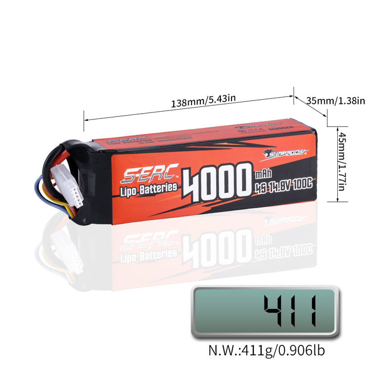 【Sunpadow】2x lipo battery 4000mAh 4S 100C with XT60 for RC Car RC Crawlers and Scale trucks jeep Hobby