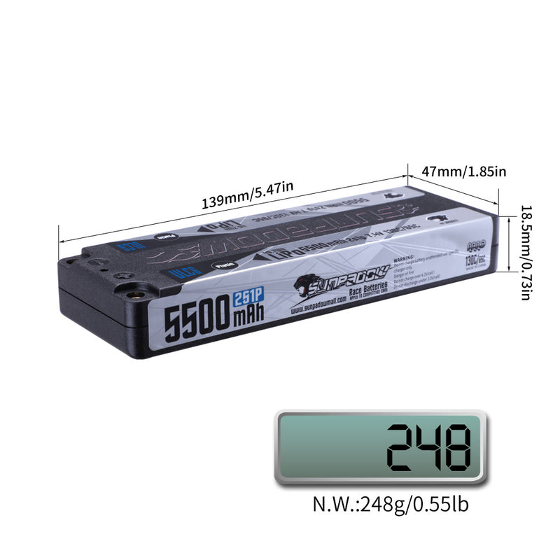 2024 Sunpadow TOP Series Lipo Battery 5500mAh 7.4V 2S1P 130C Stick ULGC with 4mm Bullet for RC Car Vehicle Play