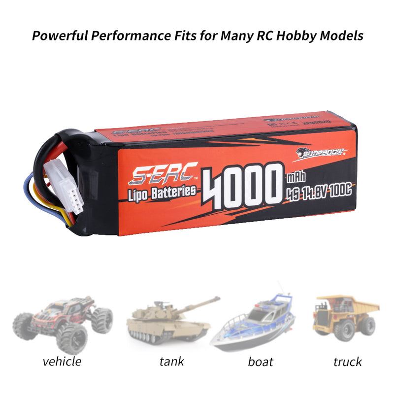 【Sunpadow】2x lipo battery 4000mAh 4S 100C with XT60 for RC Car RC Crawlers and Scale trucks jeep Hobby