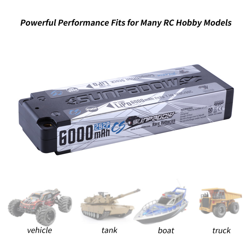 2024 Sunpadow TOP Series Lipo Battery 6000mAh 7.4V 2S2P 120C with 5mm Bullet Suggest for Stock Class Competition