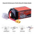Sunpadow 6S 22.2V Lipo Battery 1500mAh 120C Soft Pack with XT60 for RC FPV Racing 2 Packs