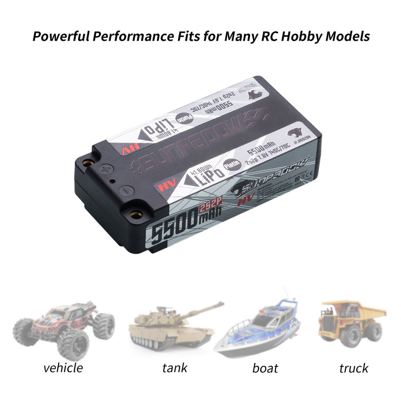 2024 Sunpadow HV Series Lipo Battery 5500mAh 7.6V 2S2P 140C with 4mm Bullet for RC Car Match