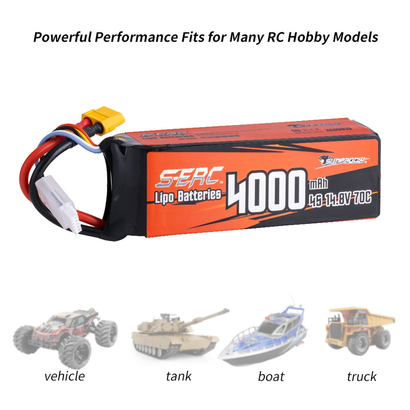 【Sunpadow】2pcs 4S lipo battery 4000mAh 70C with XT60 Plug for RC Car Trucks RC Boat tank traxxas vehicle Hobby