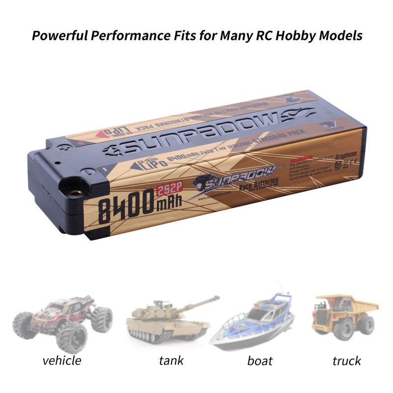 SUNPADOW Competition Lipo Battery 8400mAh-7.4V-2S2P competition-grade battery specially developed for competitions that require a continuous high-discharge platform