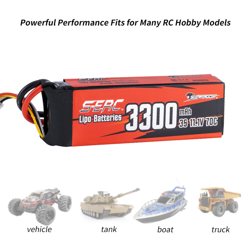 【Sunpadow】2pcs 3S 11.1V 3300mAh 70C lipo battery XT60 Plug for RC Car Hobby Vehicle traxxas