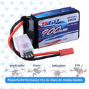 7.4V 2S RC Lipo Battery 25C 900mAh with JST Plug for RC Airplane Racing 2 Packs (Buy One Get Two)