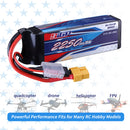 2pcs 3S 11.1V Lipo Battery 25C 2250mAh with XT60 Plug for RC Quadcopter Hobby
