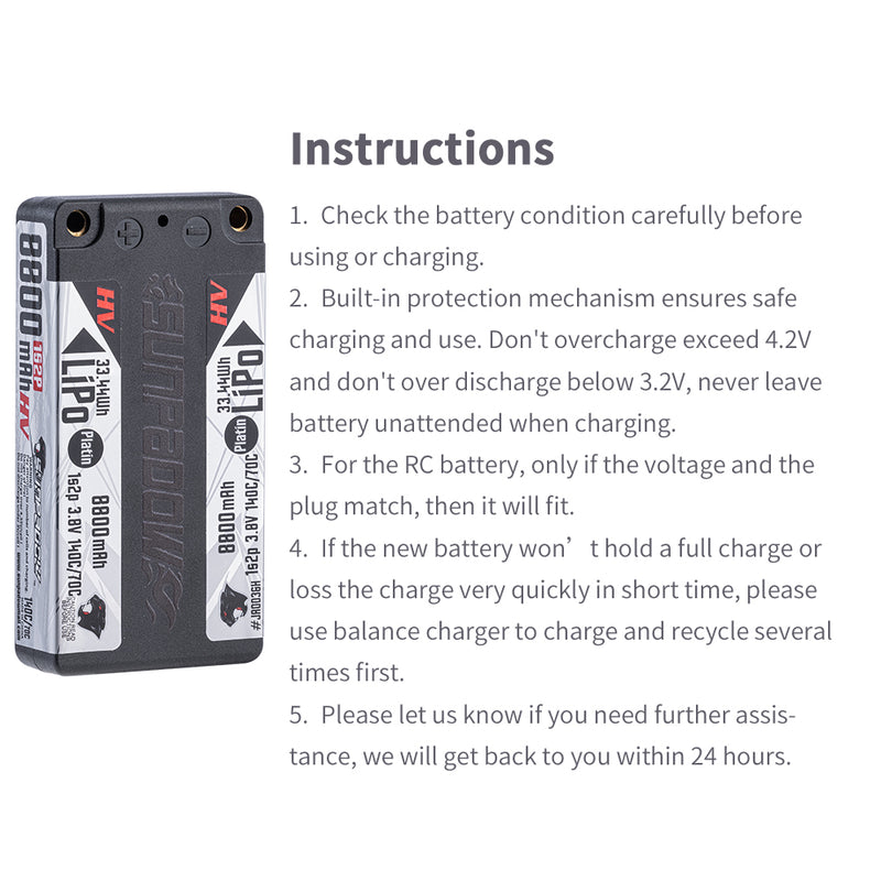 2024 Sunpadow HV series Lipo Battery 8800mAh 3.8V 1S2P 140C SHORTY ULCG with 5mm bullet for RC Car Competition